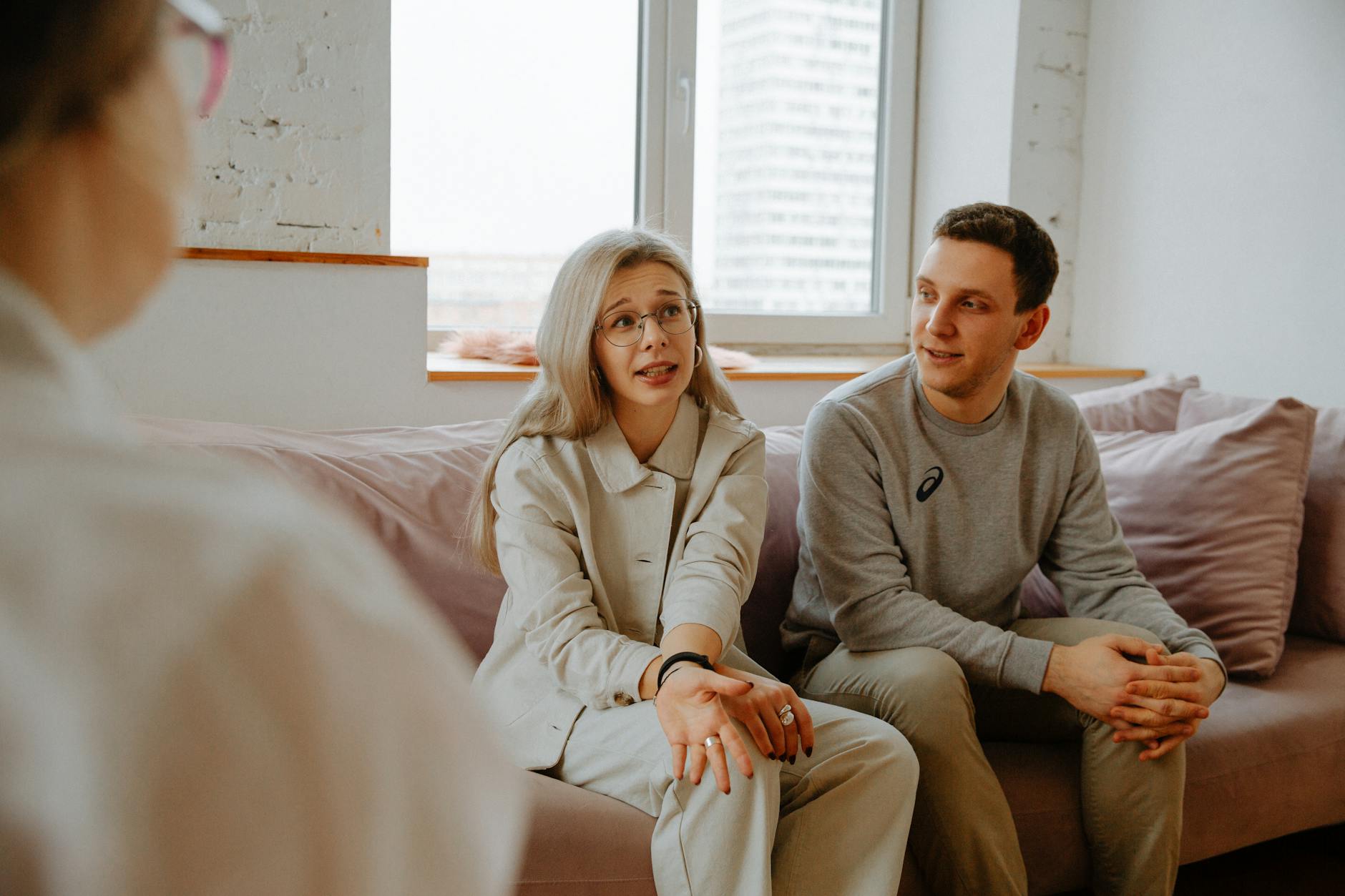 couple talking with therapist